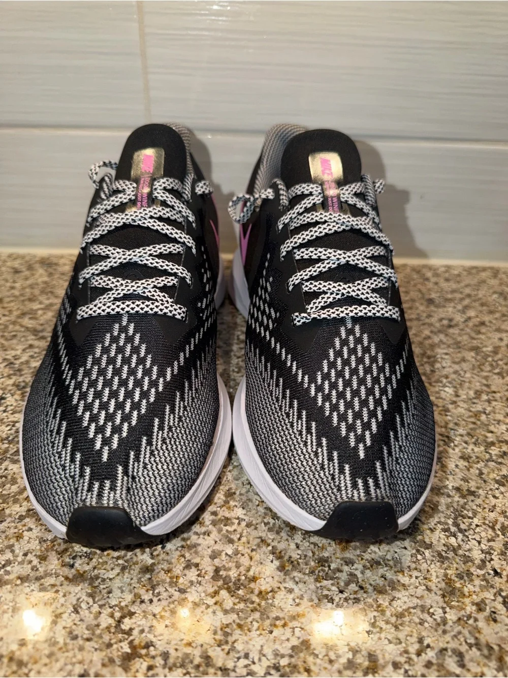 Nike Women’s Running Shoes - Black with Pink Swoosh and Gray Knit